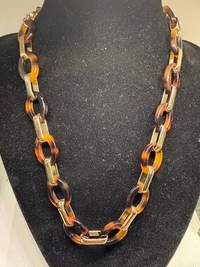 Anne Klein Necklace 16-18 IN Gold Tone Signed Faux Tortoise Vintage